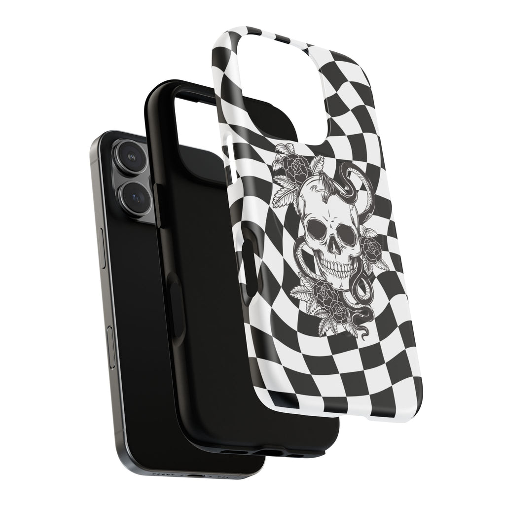 Phone Case — Black & White Checkered Skull Magnetic Tough Case