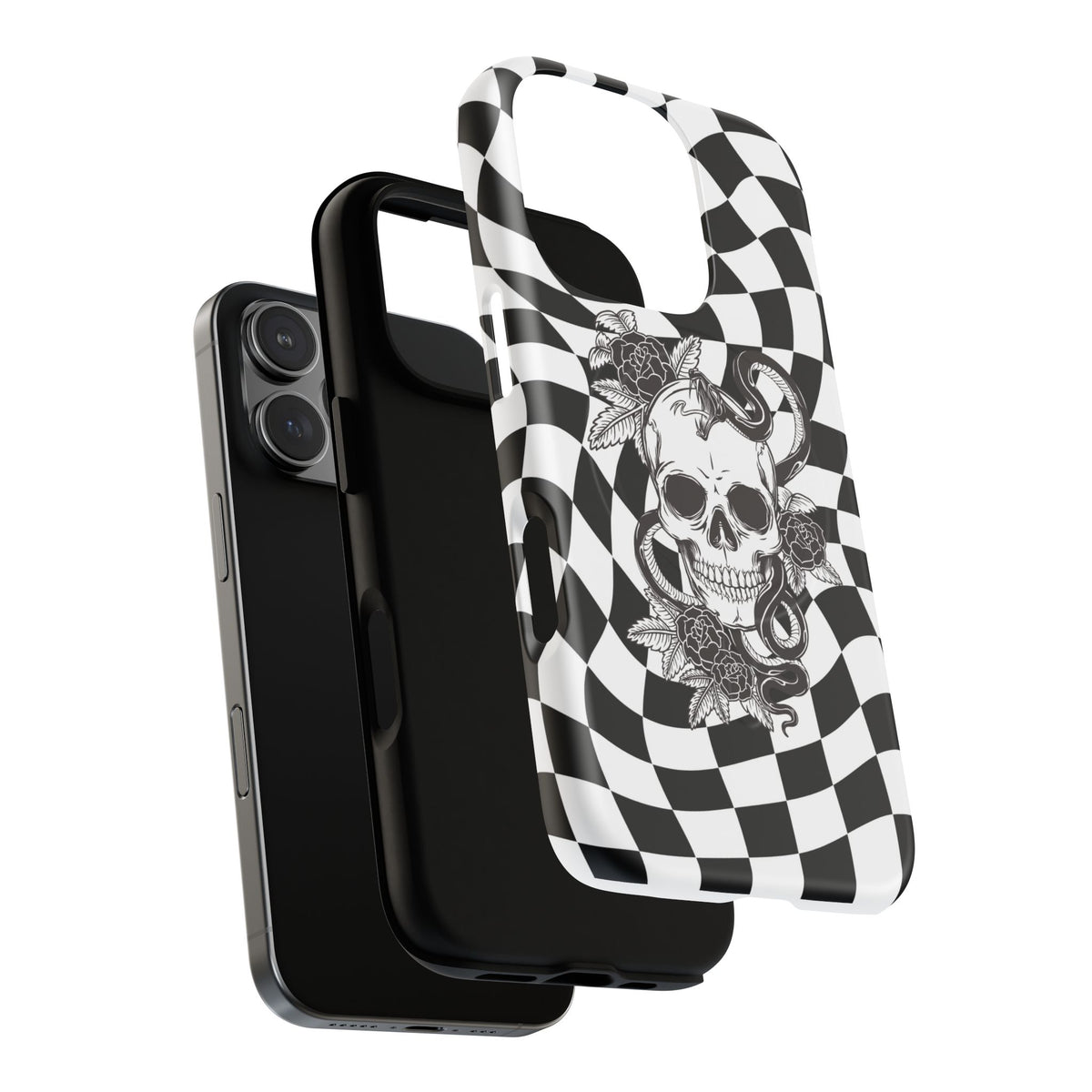 Phone Case — Black & White Checkered Skull Magnetic Tough Case