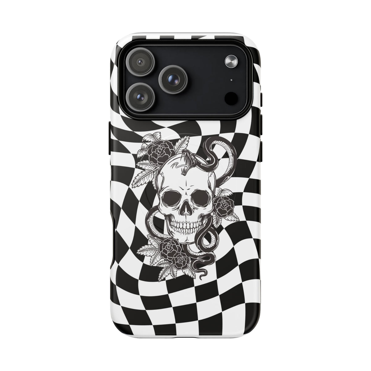 Phone Case — Black & White Checkered Skull Magnetic Tough Case
