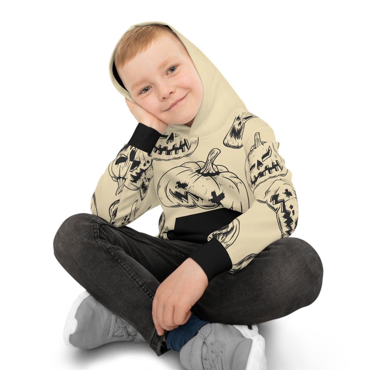 Kids Halloween Pumpkin Hoodie — 'Spooky' All-Over Print
