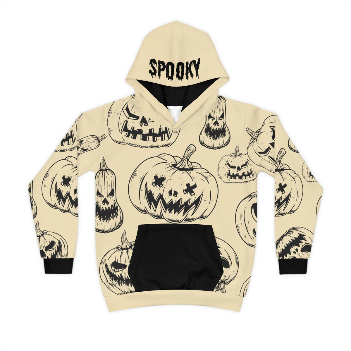 Kids Halloween Pumpkin Hoodie — 'Spooky' All-Over Print