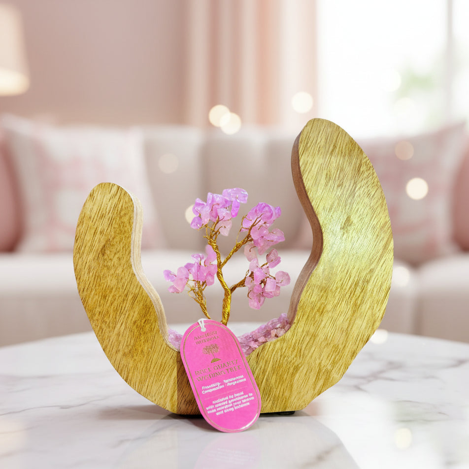 Gemstone Tree Garden - Mango Wood Open Ring - Rose Quartz - 60 chipstones