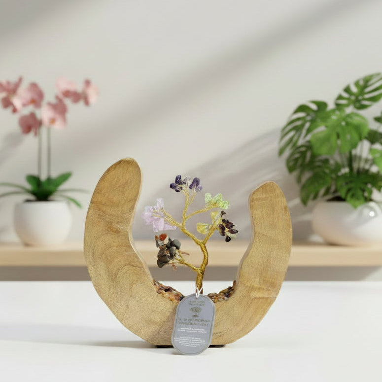 Gemstone Tree Garden - Mango Wood Open Ring - Seven Chakra - 60 chipstones