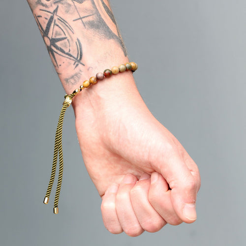 18K Gold Plated Gemstone Moss String Bracelet -  Picasso Jasper