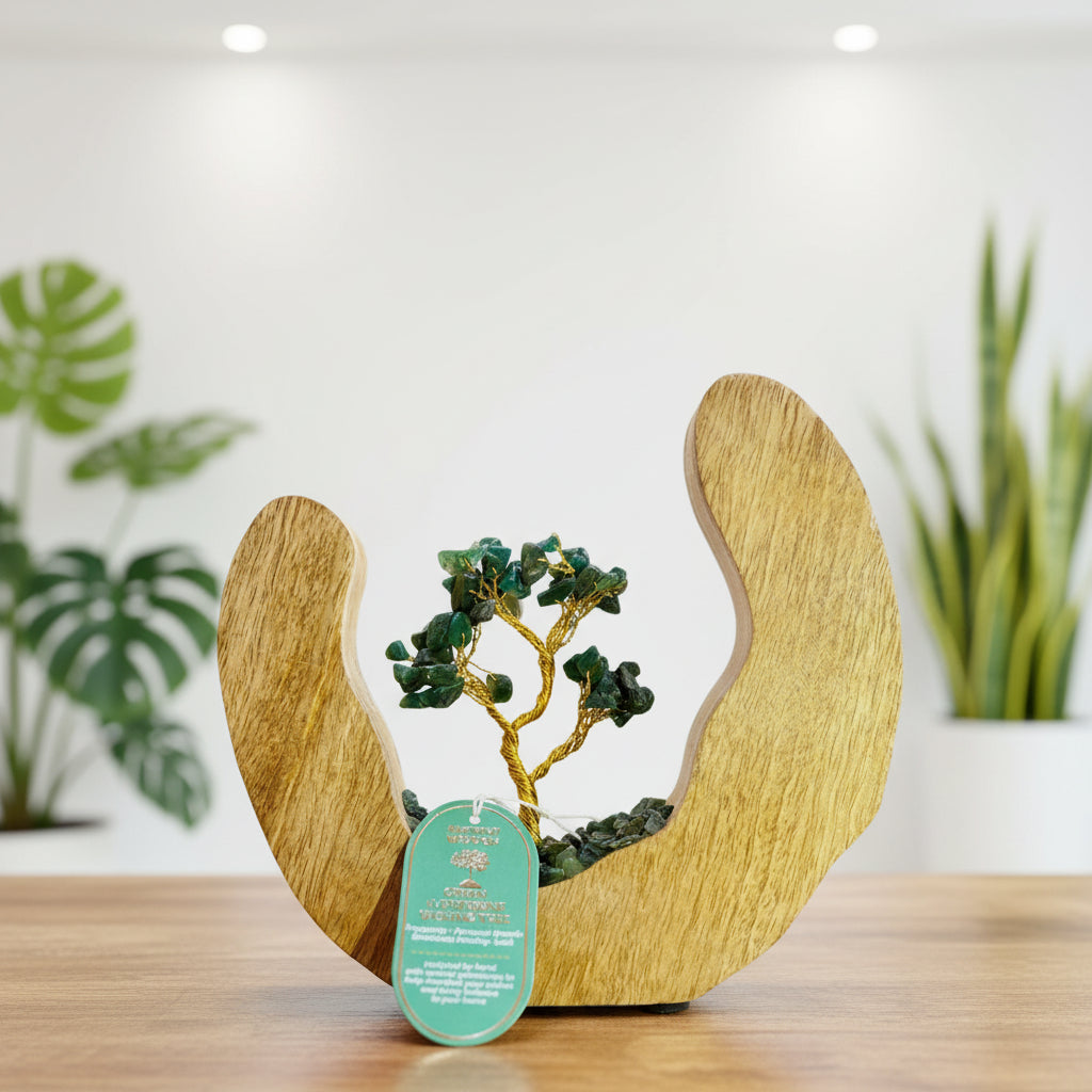 Gemstone Tree Garden - Mango Wood Open Ring - Green Aventurine - 60 chipstones