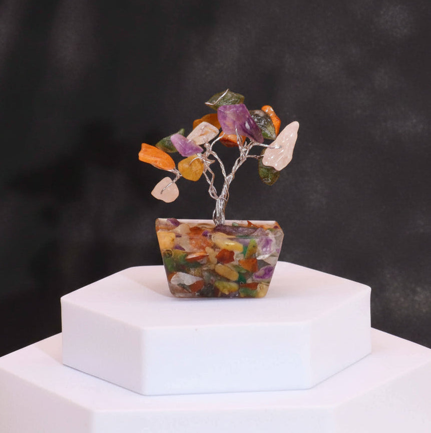 Mini Gemstone Tree on Orgonite Base - Multi Stones (15 stones)