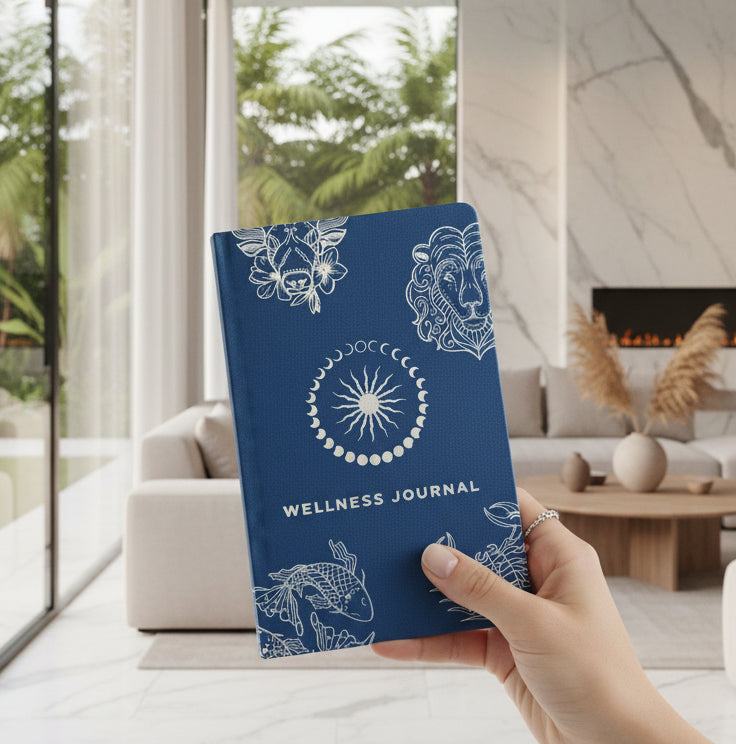 Midnight Blue Wellness Journal - 120 pages - Silver Zodiac