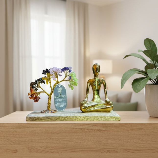 Gemstone Yoga Garden - Mudra Pose - Seven Chakra - Tilted Tree - 100 chipstones