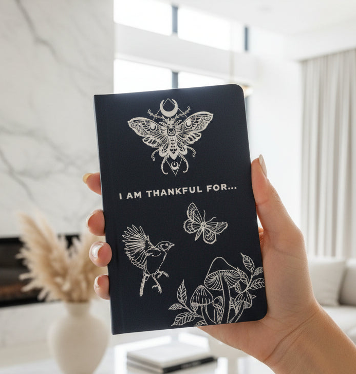 Black Gratitude Journal with Silver Lining - 120 pages - I am Thankful For