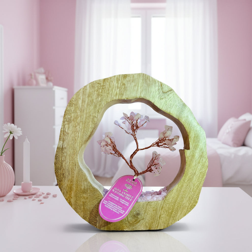 Gemstone Tree Garden - Mango Wood Ring - Rose Quartz - 60 chipstones