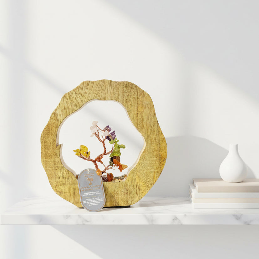 Gemstone Tree Garden - Mango Wood Ring - Seven Chakra - 60 chipstones