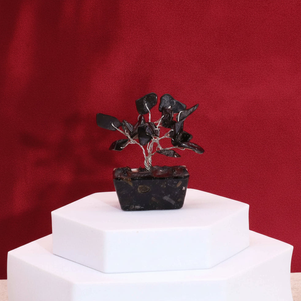 Mini Gemstone Tree On Orgonite Base - Black Agate (15 stones)