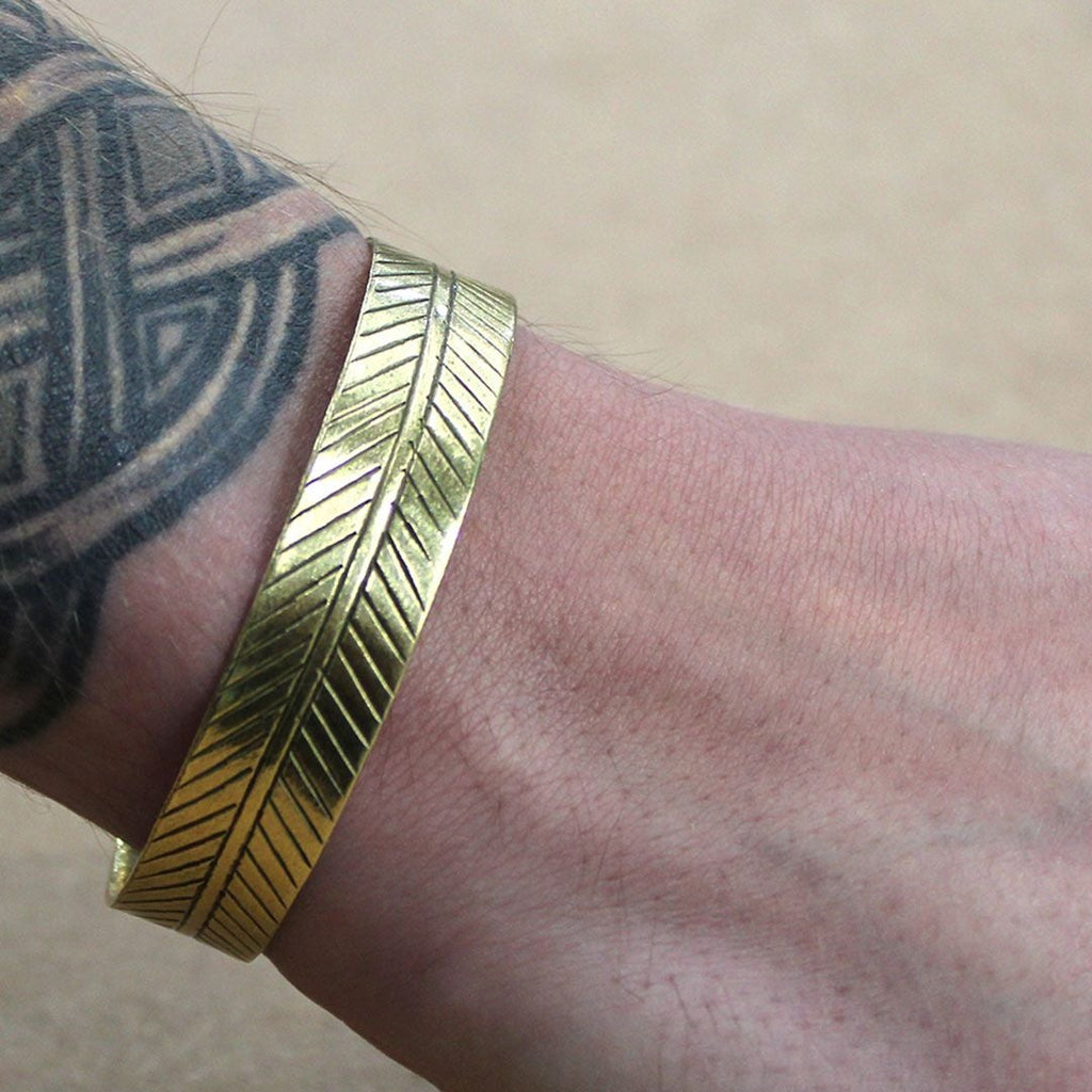 Brass Tibetan Bracelet - Wide Tribal Leaf