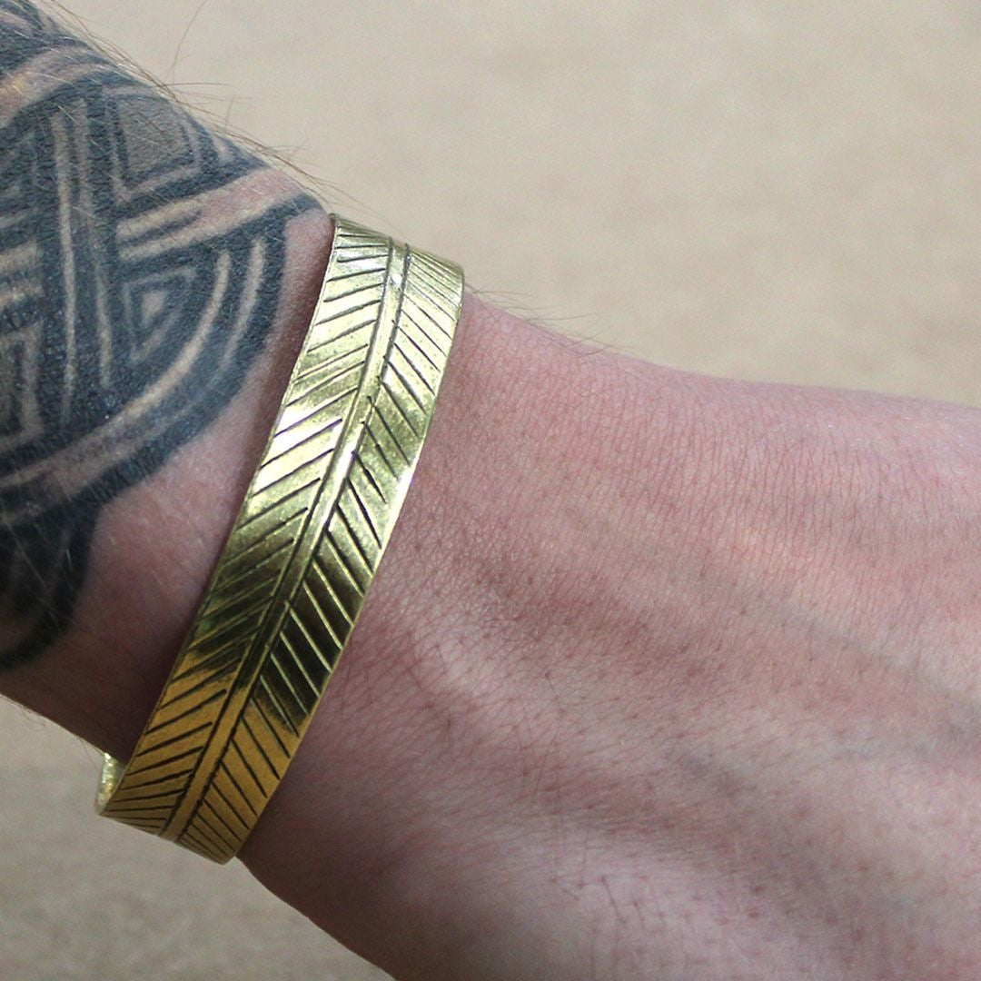 Brass Tibetan Bracelet - Wide Tribal Leaf