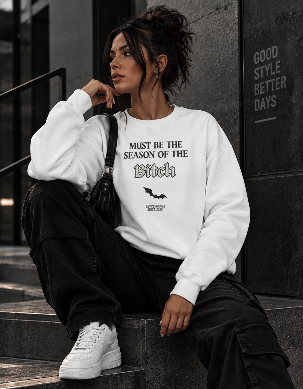 Must Be the Season of the B**ch Sweatshirt — Halloween Graphic Champion Sweatshirt